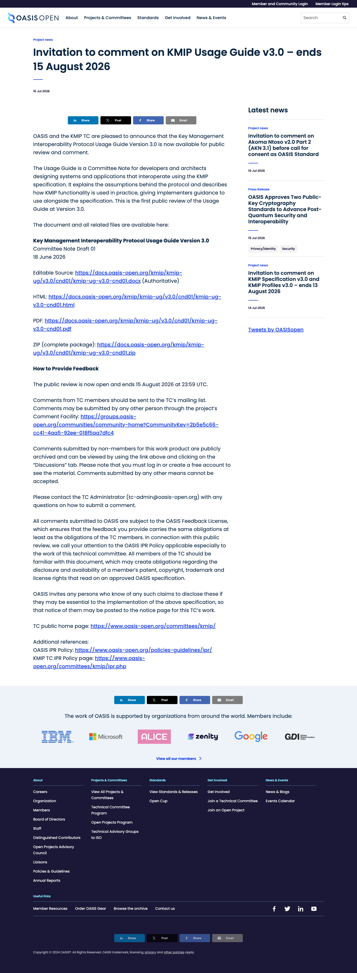 one complete Invitation to Comment post, scrolled or stitched so the title, date, category label, the four labelled document links and the comment-routing paragraph are all readable in a single image