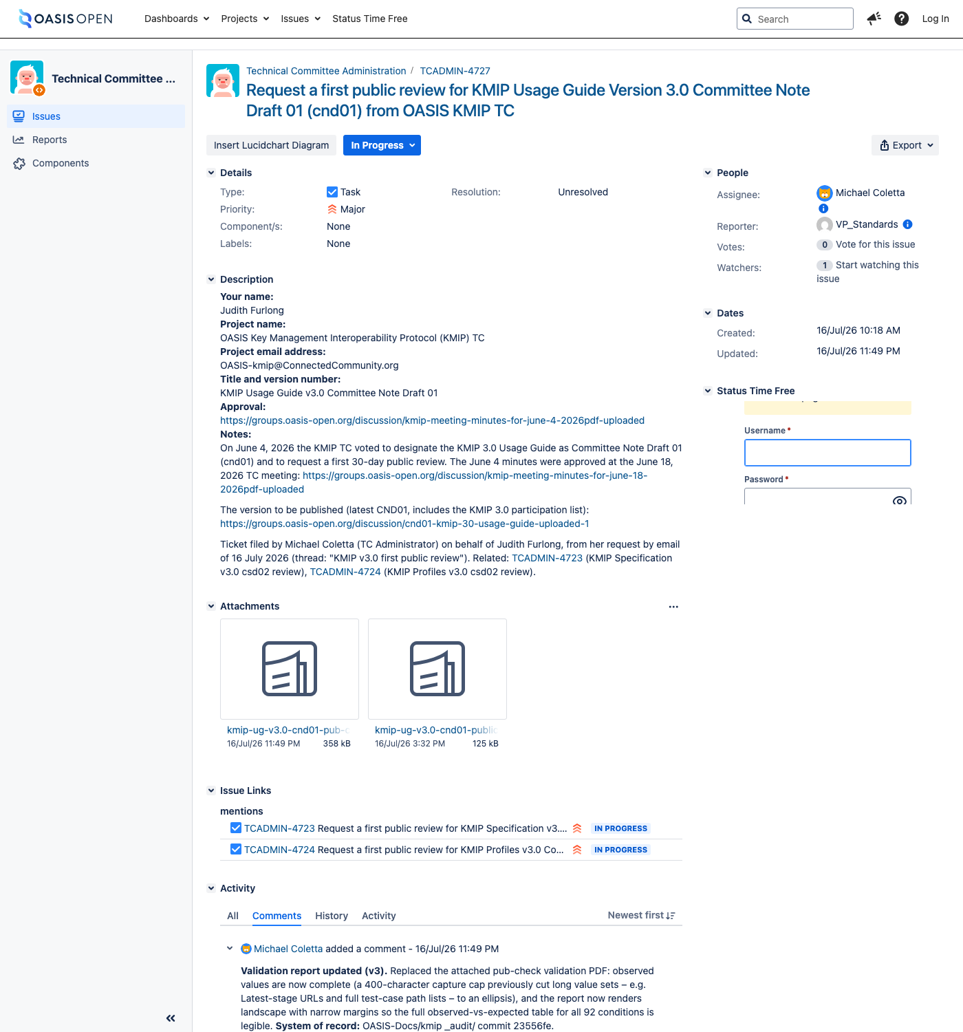 the two report PDFs attached to a publication ticket alongside the complete-record comment