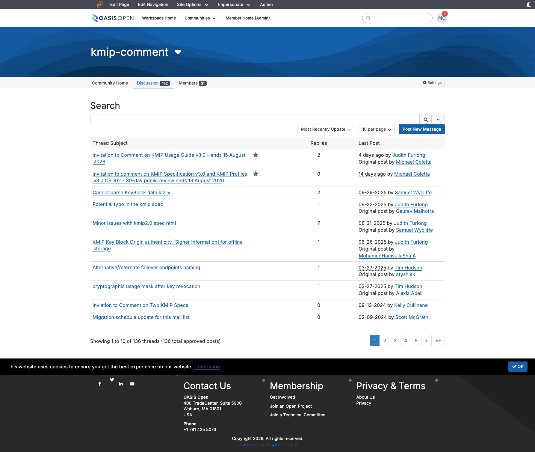 the comment facility community's digest view sorted by most recently updated, with the date column legible and the Invitation to Comment visible as a post in the sequence
