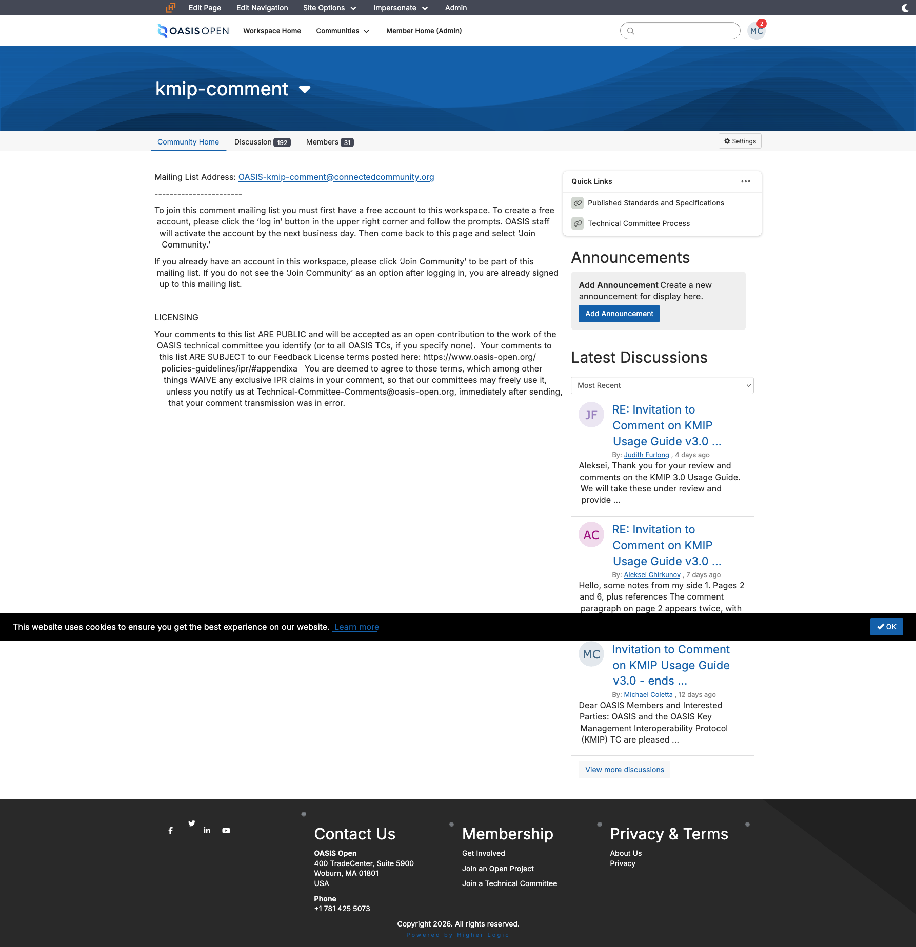 the public entry point into a TC's comment facility, the form a member of the public submits through, with the facility it posts into identifiable