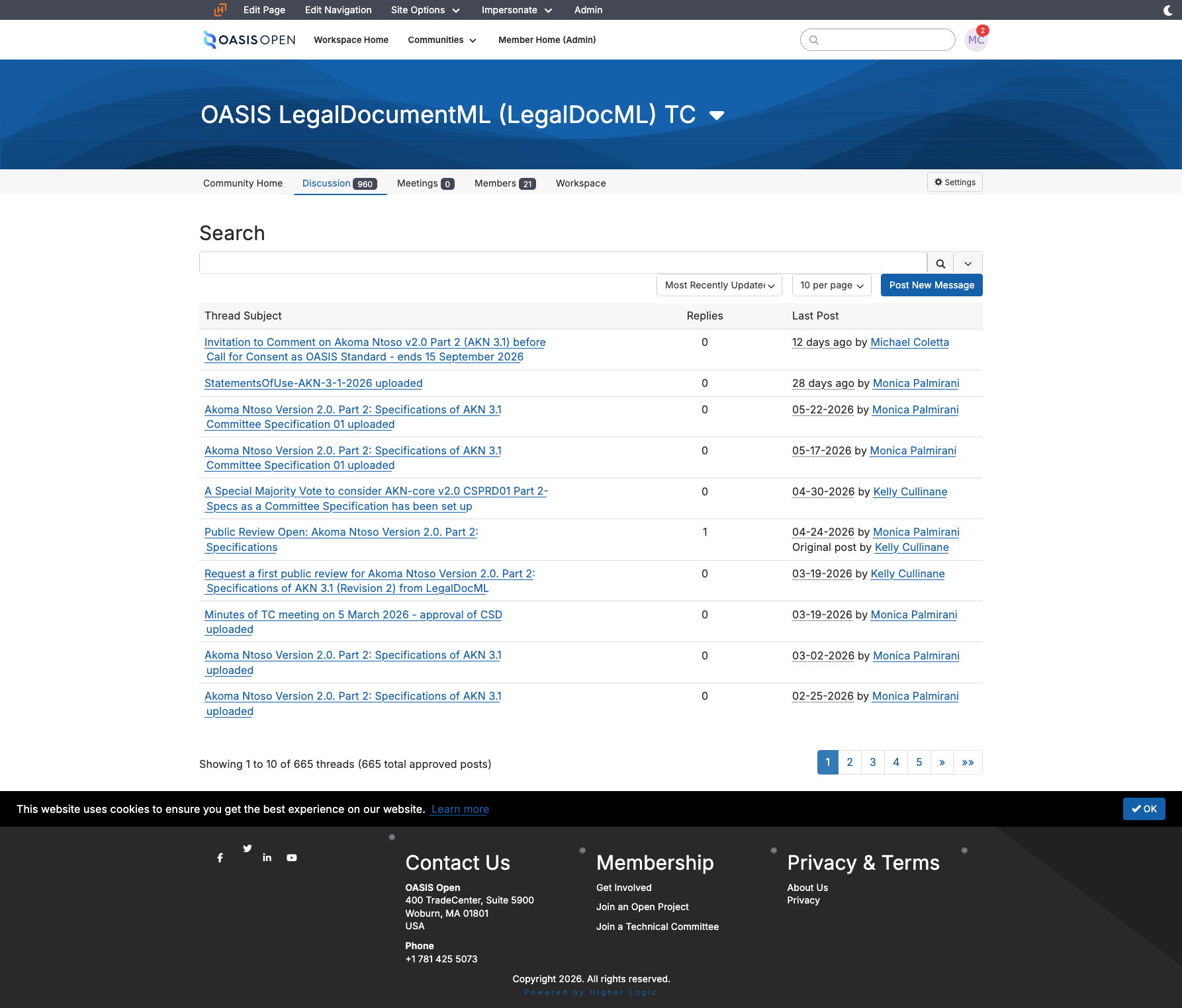 the TC community's digest view with its scope control showing that it covers the community and its subcommunities